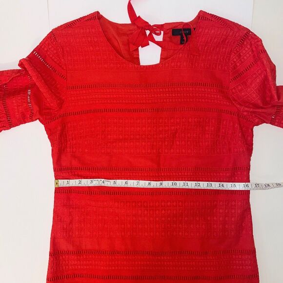 J.Crew Eyelet Flutter Bell Sleeve Shift Mini Dress Coral Orange Red Cotton Sz 4 - Picture 9 of 15